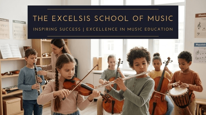 Children trying out different instruments including violin and flute