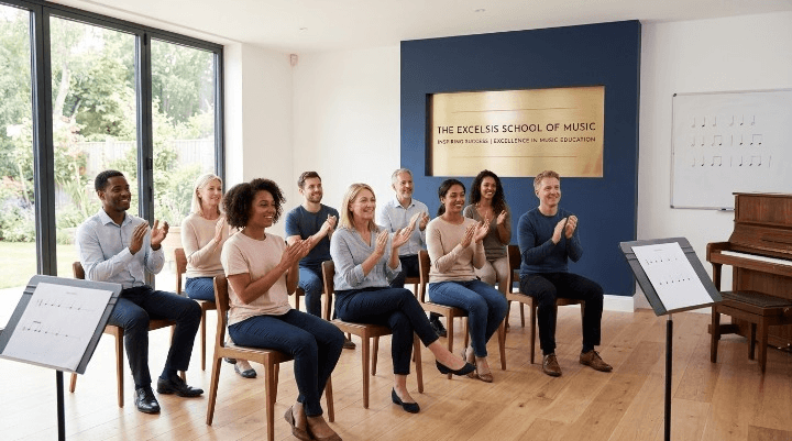 Group beginner music class clapping rhythm together